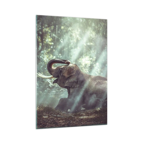 Quadro su vetro - Un ragazzo con un libro e un elefante in una foresta - 50x70cm - Ascoltalo… - Decorazione murale moderna per soggiorno e camera da letto ARTTOR