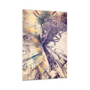 Quadro su vetro - Composizione astratta con linee e colori dinamici - 50x70cm - A gran velocità - Decorazione murale moderna per soggiorno e camera da letto ARTTOR