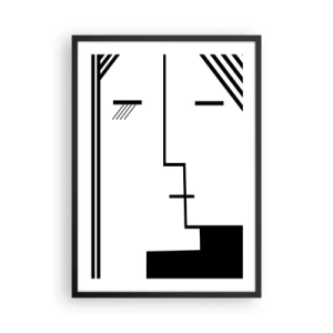 Poster in cornice nera - Un volto minimalista e astratto in stile bianco e nero. - 50x70cm - Semplicemente un bacio - Decorazione murale moderna per soggiorno e camera da letto ARTTOR