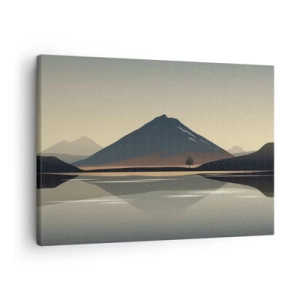 Quadro su tela - Stampe su Tela - Paesaggio montano minimalista con riflesso nell'acqua - 70x50cm - Immagine speculare - Decorazione murale moderna per soggiorno e camera da letto ARTTOR