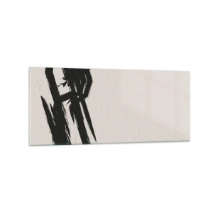 Quadro su vetro - Pennellate dinamiche in nero su sfondo chiaro - 120x50cm - Corsa sfrenata - Decorazione murale moderna per soggiorno e camera da letto ARTTOR
