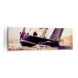 Quadro su tela - Stampe su Tela - Uno yacht in mare in tempesta alla luce del sole al tramonto - 160x50cm - Naviga, marinaio - Decorazione murale moderna per soggiorno e camera da letto ARTTOR