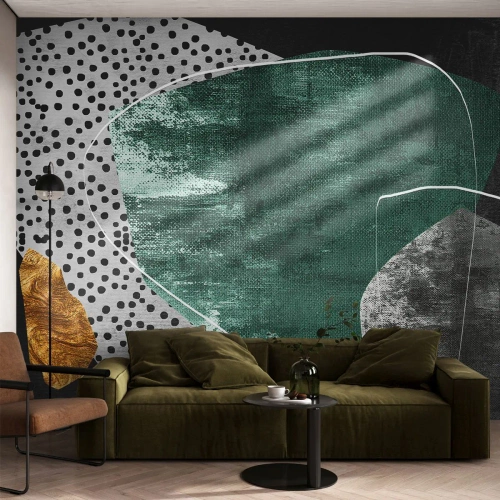 Fotomurali Premium Canvas - Astrazione colorata con petalo d'oro - Astrazione, Struttura, Collage - 350x256 cm