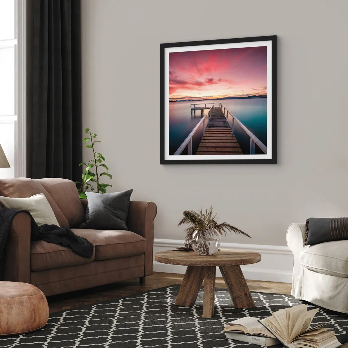 Poster in cornice nera - La fiamma mite della sera - 60x60 cm