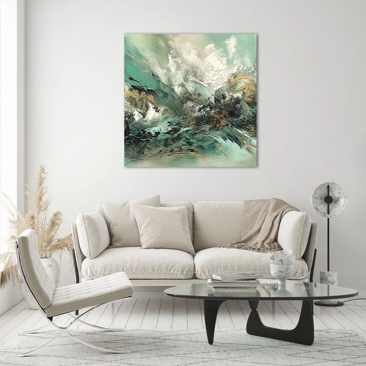 Quadro su vetro - Frangente nero e smeraldo - 40x40 cm