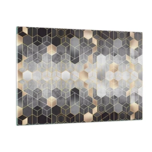 Quadro su vetro - Motivo geometrico di esagoni in linee dorate - 120x80cm - Composizione di diamante - Decorazione murale moderna per soggiorno e camera da letto ARTTOR