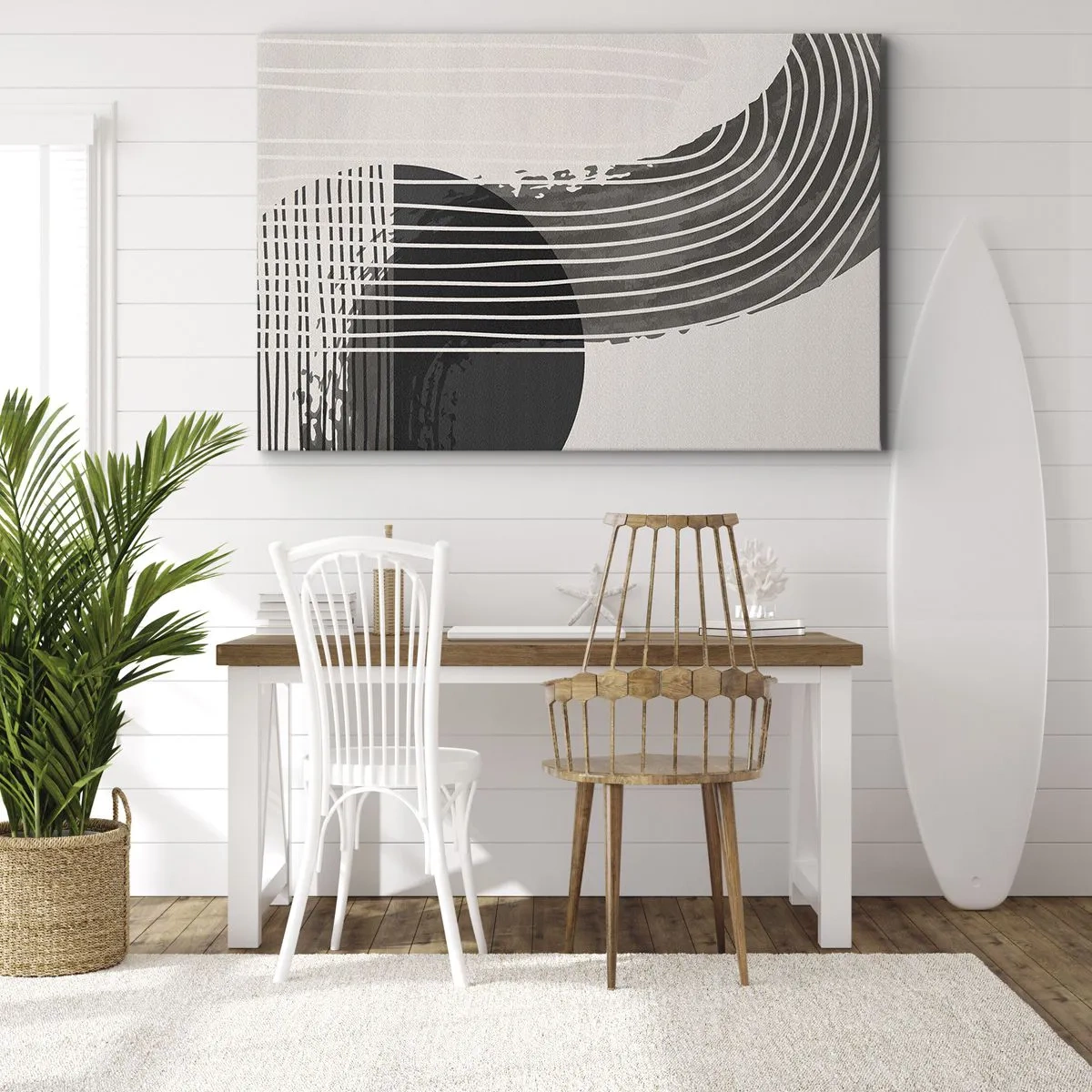 Quadro su tela - Stampe su Tela - Motivo astratto con linee e forme geometriche - 70x50cm - Andata e ritorno - Decorazione murale moderna per soggiorno e camera da letto ARTTOR