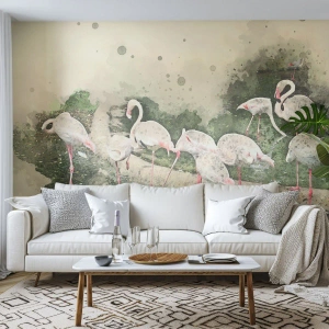 Fotomurale su misura Premium Canvas - Sogno esotico - Uccelli, Fenicotteri, Natura