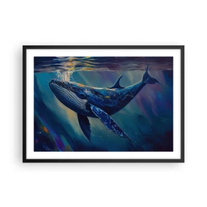 Poster in cornice nera - Una balena nelle profondità dell'oceano dai colori luminosi - 70x50cm - Benvenuti nel mio mondo - Decorazione murale moderna per soggiorno e camera da letto ARTTOR
