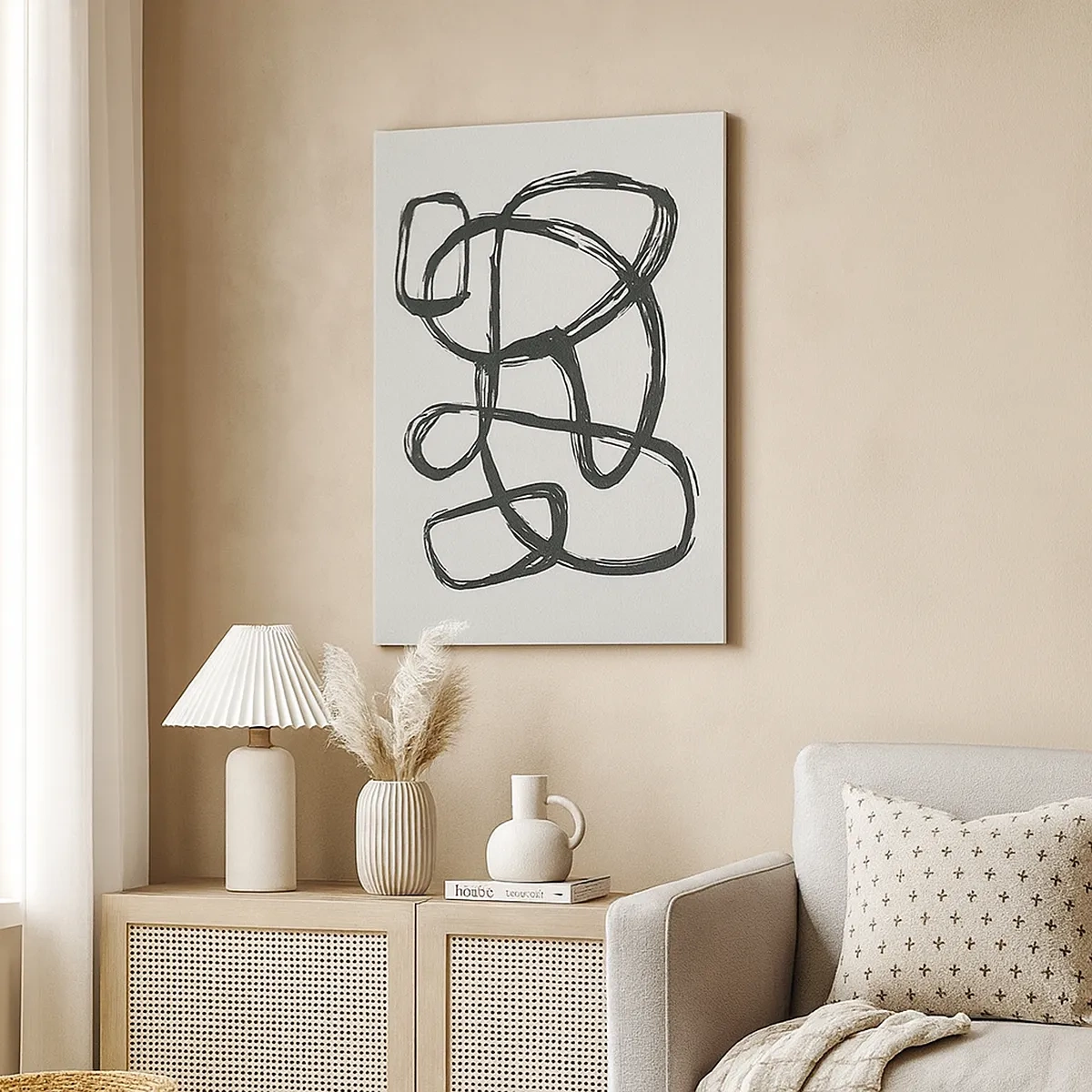 Quadro su tela - Stampe su Tela - Linee astratte che creano forme libere su uno sfondo chiaro - 50x70cm - Astrazione aggrovigliata - Decorazione murale moderna per soggiorno e camera da letto ARTTOR