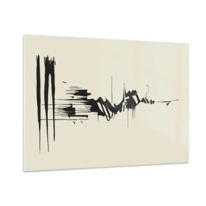 Quadro su vetro - Linee e punti neri dinamici su uno sfondo chiaro in stile astratto. - 100x70cm - Astrazione frettolosa - Decorazione murale moderna per soggiorno e camera da letto ARTTOR