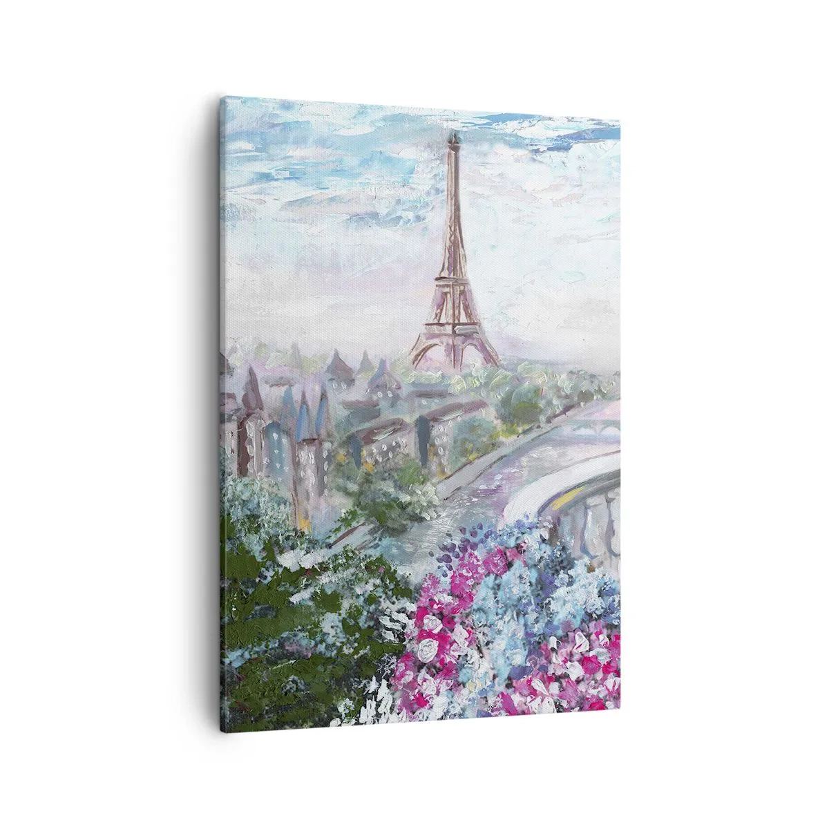 Quadro su tela - Stampe su Tela - Una vista romantica di Parigi con la Torre Eiffel e un balcone pieno di fiori - 50x70cm - Bellissimo qui a maggio - Decorazione murale moderna per soggiorno e camera da letto ARTTOR