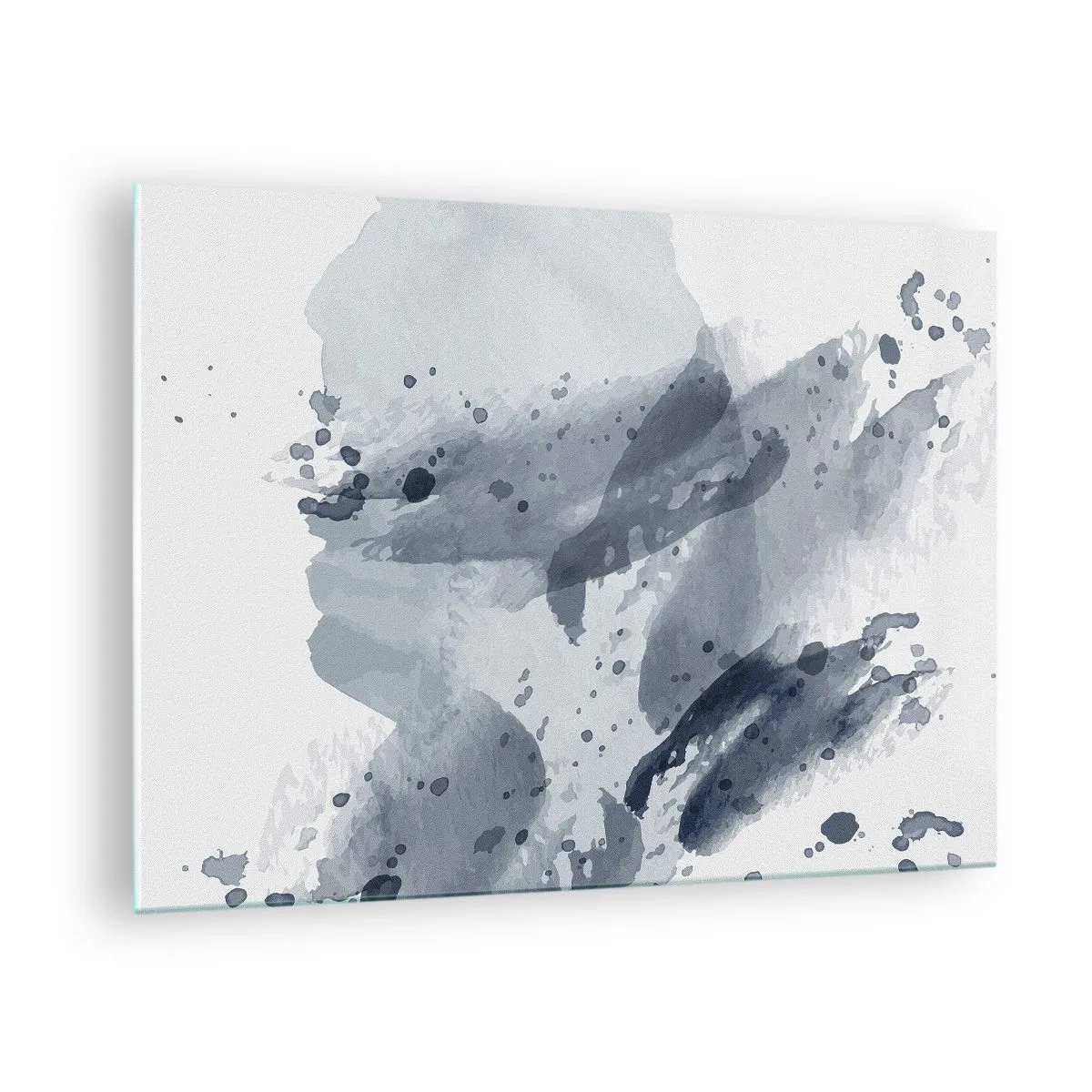 Quadro su vetro - Macchie di acquerello blu-grigio che ricordano l'acqua in movimento - 70x50cm - Studio della natura dell'acqua - Decorazione murale moderna per soggiorno e camera da letto ARTTOR