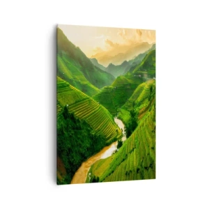 Quadro su tela - Stampe su Tela - Pittoresche terrazze di riso in una valle verde illuminata dal sole al tramonto - 70x100cm - Valle del Vietnam - Decorazione murale moderna per soggiorno e camera da letto ARTTOR