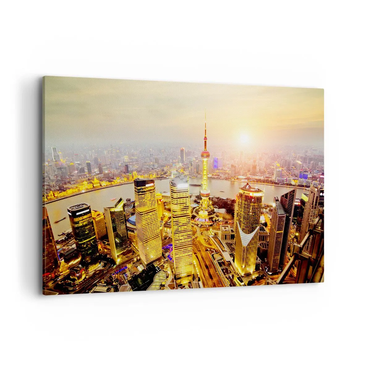 Quadro su tela - Stampe su Tela - Panorama della città con grattacieli al tramonto - 120x80cm - Sogno asiatico - Decorazione murale moderna per soggiorno e camera da letto ARTTOR