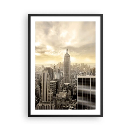 Poster in cornice nera - Panorama di New York City con l'Empire State Building - 50x70cm - New York in grigio - Decorazione murale moderna per soggiorno e camera da letto ARTTOR