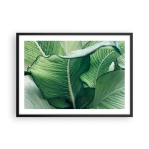 Poster in cornice nera - Foglie verdi con dettagli e struttura espressivi - 70x50cm - Una vita intensamente verde - Decorazione murale moderna per soggiorno e camera da letto ARTTOR