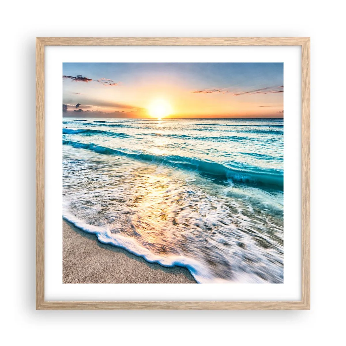Poster in cornice rovere chiaro - Tramonto sul mare - 50x50 cm