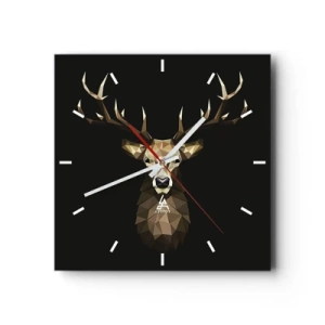 Orologio da parete - Orologio in Vetro - Cervo poligonale geometrico su sfondo nero - 30x30cm - Cervo cubista - Decorazione murale moderna per soggiorno e camera da letto ARTTOR