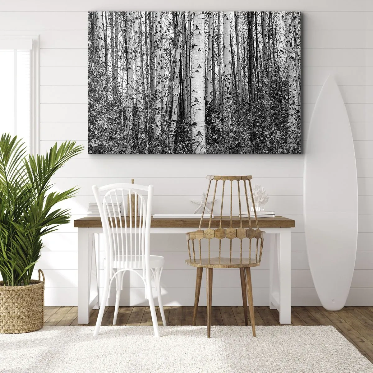 Quadro su tela - Stampe su Tela - Betulle bianche e nere nella foresta - 100x70cm - Colonnato di betulle - Decorazione murale moderna per soggiorno e camera da letto ARTTOR