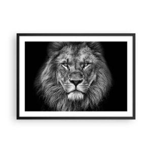 Poster in cornice nera - Ritratto di un maestoso leone in bianco e nero - 70x50cm - Nell'abito dell'incoronazione - Decorazione murale moderna per soggiorno e camera da letto ARTTOR