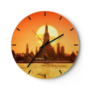 Orologio da parete - Orologio in Vetro - Il tempio alla luce del sole al tramonto sull'acqua - 30x30cm - Verso il sole, sempre verso il sole - Decorazione murale moderna per soggiorno, cucina e camera da letto ARTTOR