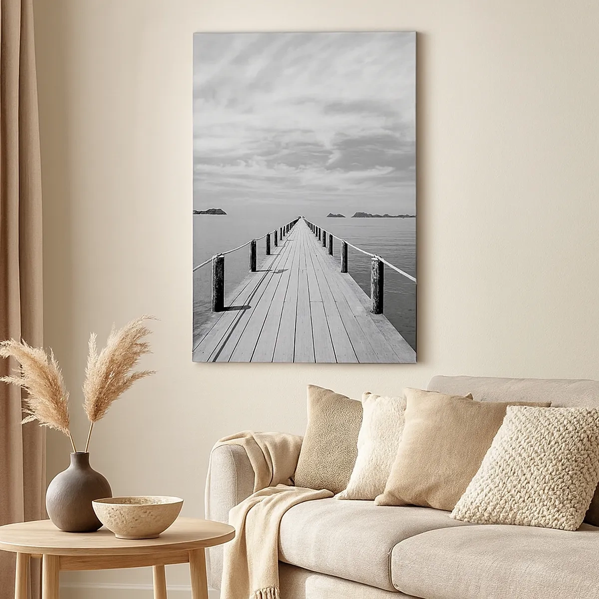 Quadro su tela - Stampe su Tela - Un molo di legno che si estende in lontananza sopra un mare calmo - 50x70cm - Forse un viaggio... - Decorazione murale moderna per soggiorno e camera da letto ARTTOR