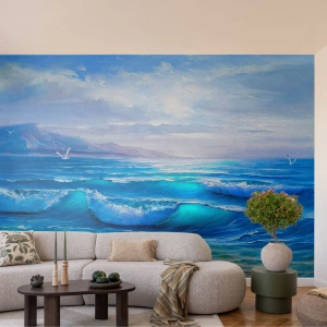 Fotomurali Premium Sand - Pittoresche onde del mare e cielo azzurro - 100x70cm - Porta sollievo - Decorazione murale moderna per soggiorno e camera da letto ARTTOR