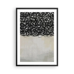 Poster in cornice nera - Composizione astratta con linee nere su sfondo chiaro - 50x70cm - Astrazione aggrovigliata - Decorazione murale moderna per soggiorno e camera da letto ARTTOR