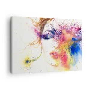 Quadro su tela - Stampe su Tela - Un ritratto artistico di una donna realizzato con colori acquerellati espressivi. - 70x50cm - Capogiro arcobaleno - Decorazione murale moderna per soggiorno e camera da letto ARTTOR
