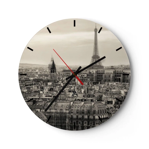 Orologio da parete - Orologio in Vetro - Vista panoramica di Parigi con la Torre Eiffel - 30x30cm - Sui tetti di Parigi - Decorazione murale moderna per soggiorno, cucina e camera da letto ARTTOR