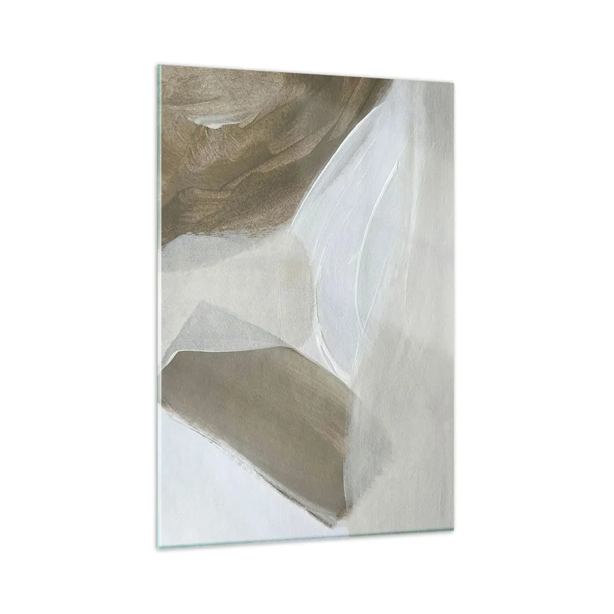 Quadro su vetro - Delicata astrazione nei toni del beige e del bianco - 80x120cm - Onda di bianco - Decorazione murale moderna per soggiorno e camera da letto ARTTOR