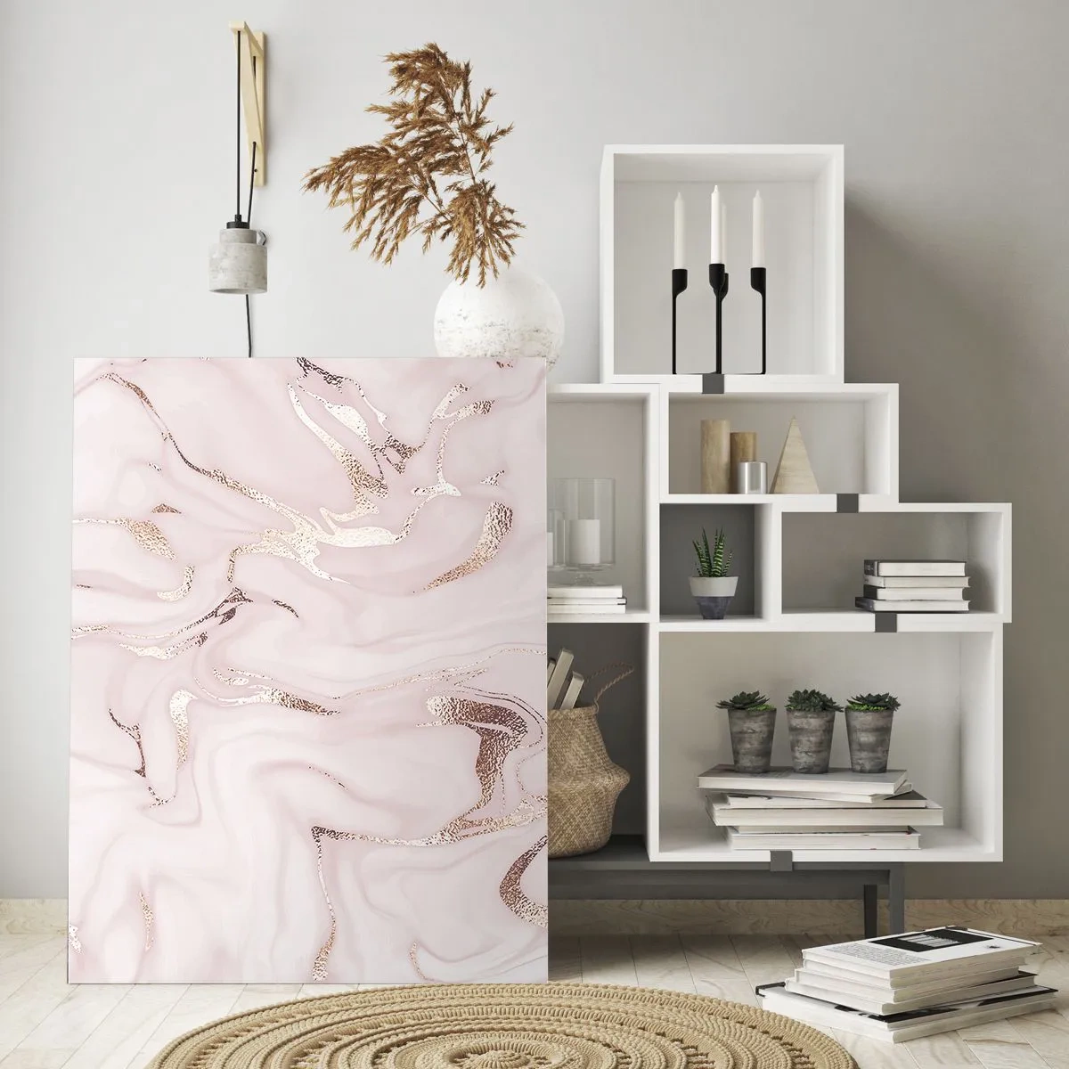 Quadro su vetro - Elegante astrazione nei toni del rosa e dell'oro - 70x100cm - Nella follia rosa - Decorazione murale moderna per soggiorno e camera da letto ARTTOR