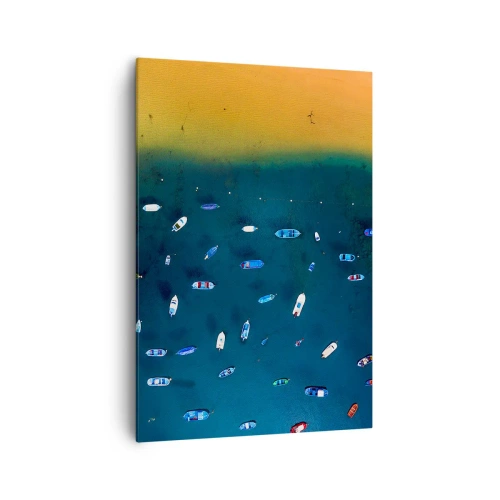 Quadro su tela - Stampe su Tela - Vista aerea di barche in acqua e di una spiaggia sabbiosa - 70x100cm - Il gioco delle vacanze - Decorazione murale moderna per soggiorno e camera da letto ARTTOR