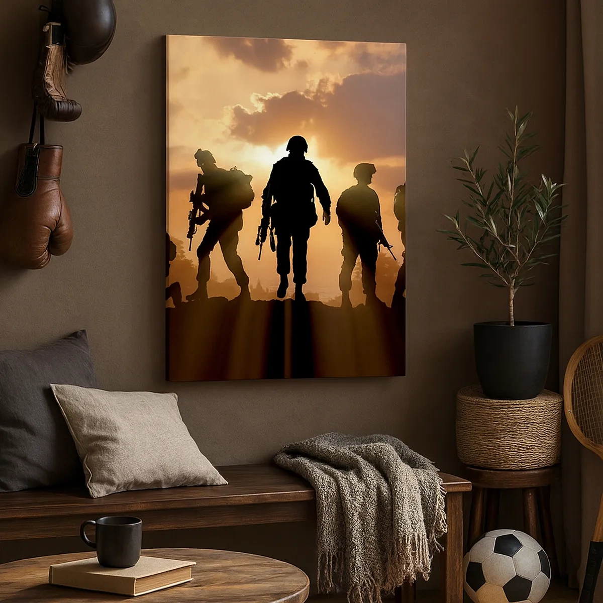 Quadro su tela - Stampe su Tela - Soldati sullo sfondo del sole al tramonto in un ambiente dinamico - 50x70cm - Brothers in arms - Decorazione murale moderna per soggiorno e camera da letto ARTTOR