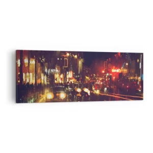 Quadro su tela - Stampe su Tela - Scena notturna della città con luci colorate e riflessi di strada - 140x50cm - Immersa nelle luci della notte - Decorazione murale moderna per soggiorno e camera da letto ARTTOR