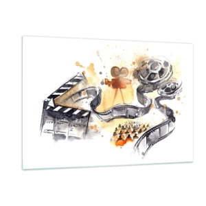 Quadro su vetro - Striscia di pellicola e macchina fotografica in una composizione artistica - 120x80cm - Nel paese dei sogni - Decorazione murale moderna per soggiorno e camera da letto ARTTOR