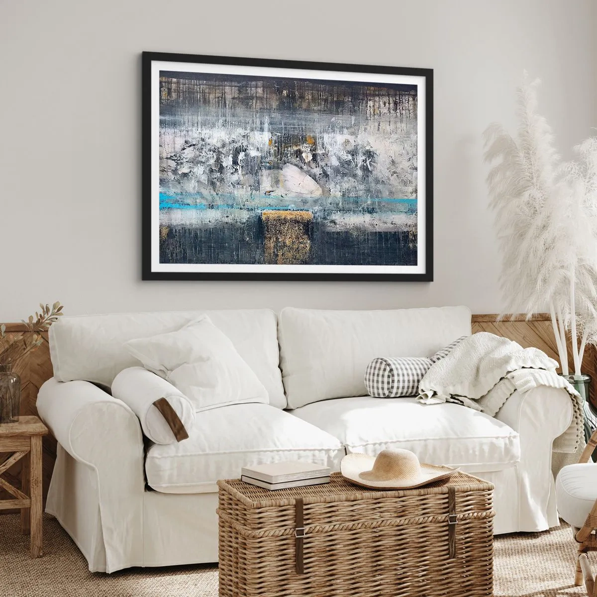 Poster in cornice nera - Composizione astratta in toni freddi - 100x70cm - Talvolta è facile, talvolta è difficile - Decorazione murale moderna per soggiorno e camera da letto ARTTOR