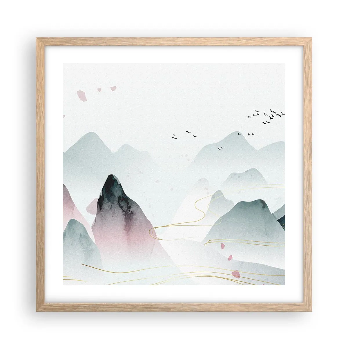 Poster in cornice rovere chiaro - Oltre le cime - 50x50 cm
