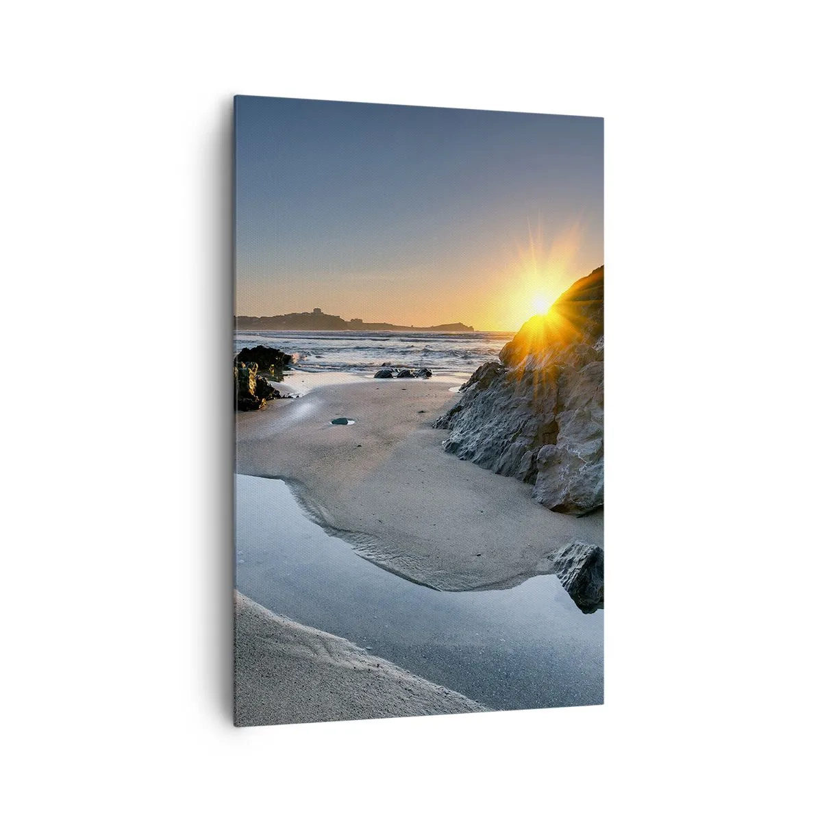 Quadro su tela - Stampe su Tela - Tramonto pittoresco su una spiaggia rocciosa - 80x120cm - Mai toccate da mano umana - Decorazione murale moderna per soggiorno e camera da letto ARTTOR
