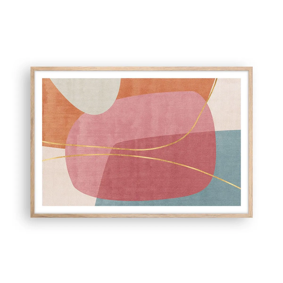 Poster in cornice rovere chiaro - Composizione pastello con filo dorato - 91x61 cm