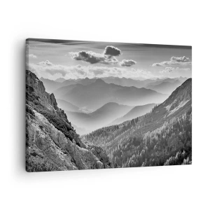 Quadro su tela - Stampe su Tela - Paesaggio montano in bianco e nero con nuvole sulle cime - 70x50cm - Fino all'orizzonte - Decorazione murale moderna per soggiorno e camera da letto ARTTOR