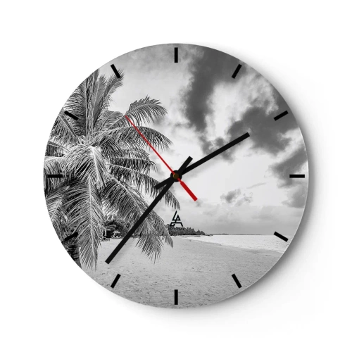 Orologio da parete - Orologio in Vetro - Spiaggia con palme in bianco e nero - 30x30cm - Quando hai nostalgia della solitudine... - Decorazione murale moderna per soggiorno, cucina e camera da letto ARTTOR