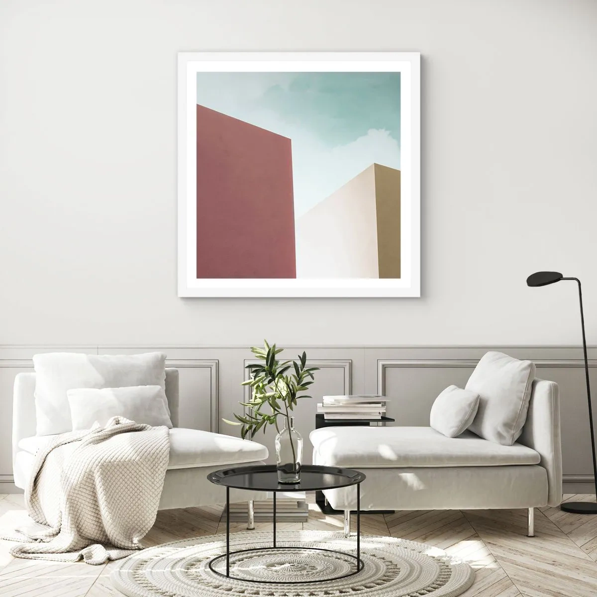 Poster in cornice bianca - Geometria di un'estate assolata - 60x60 cm
