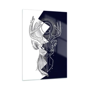 Quadro su vetro - Disegno geometrico di un cervo su sfondo bianco e nero - 50x70cm - Lotta e unità degli opposti - Decorazione murale moderna per soggiorno e camera da letto ARTTOR