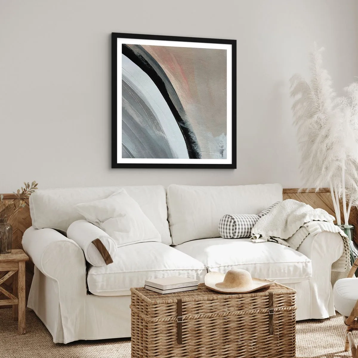 Poster in cornice nera - Composizione: arco di nero e grigio - 30x30 cm