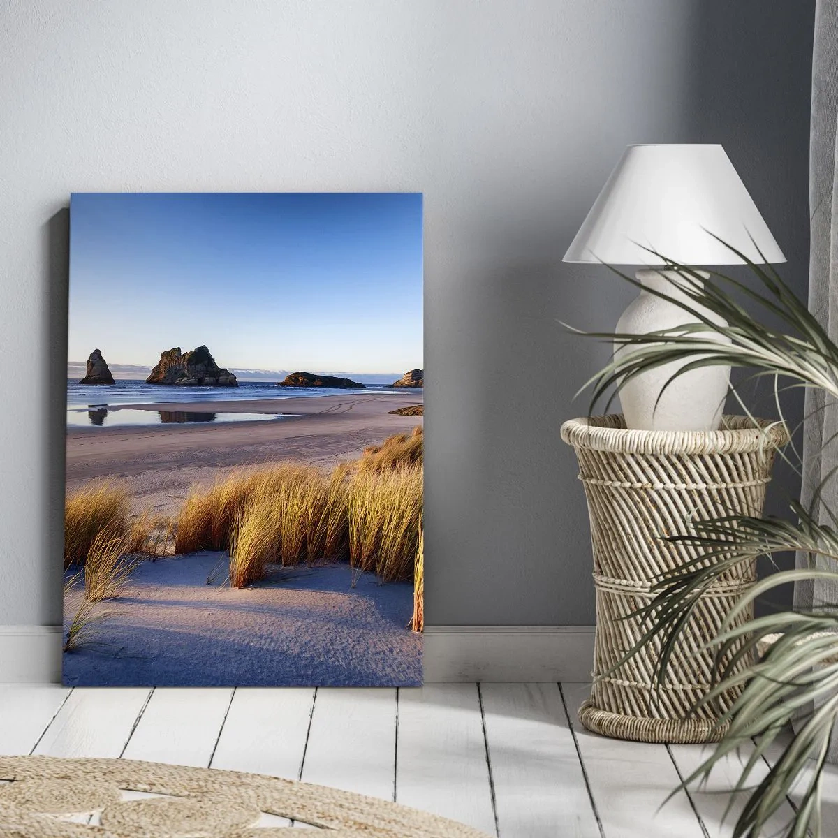 Quadro su tela - Stampe su Tela - Una spiaggia pittoresca con vista sulle rocce e sul mare al tramonto - 80x120cm - Per i cercatori di pace - Decorazione murale moderna per soggiorno e camera da letto ARTTOR