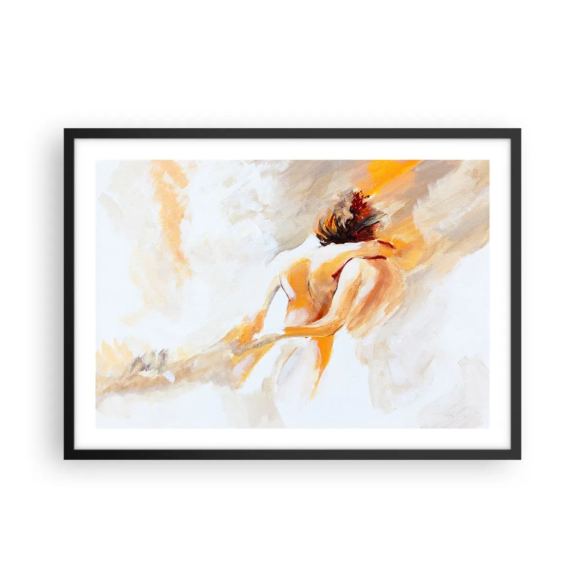 Poster in cornice nera - Scena astratta di un abbraccio romantico - 70x50cm - Nel cielo dell'intimità - Decorazione murale moderna per soggiorno e camera da letto ARTTOR