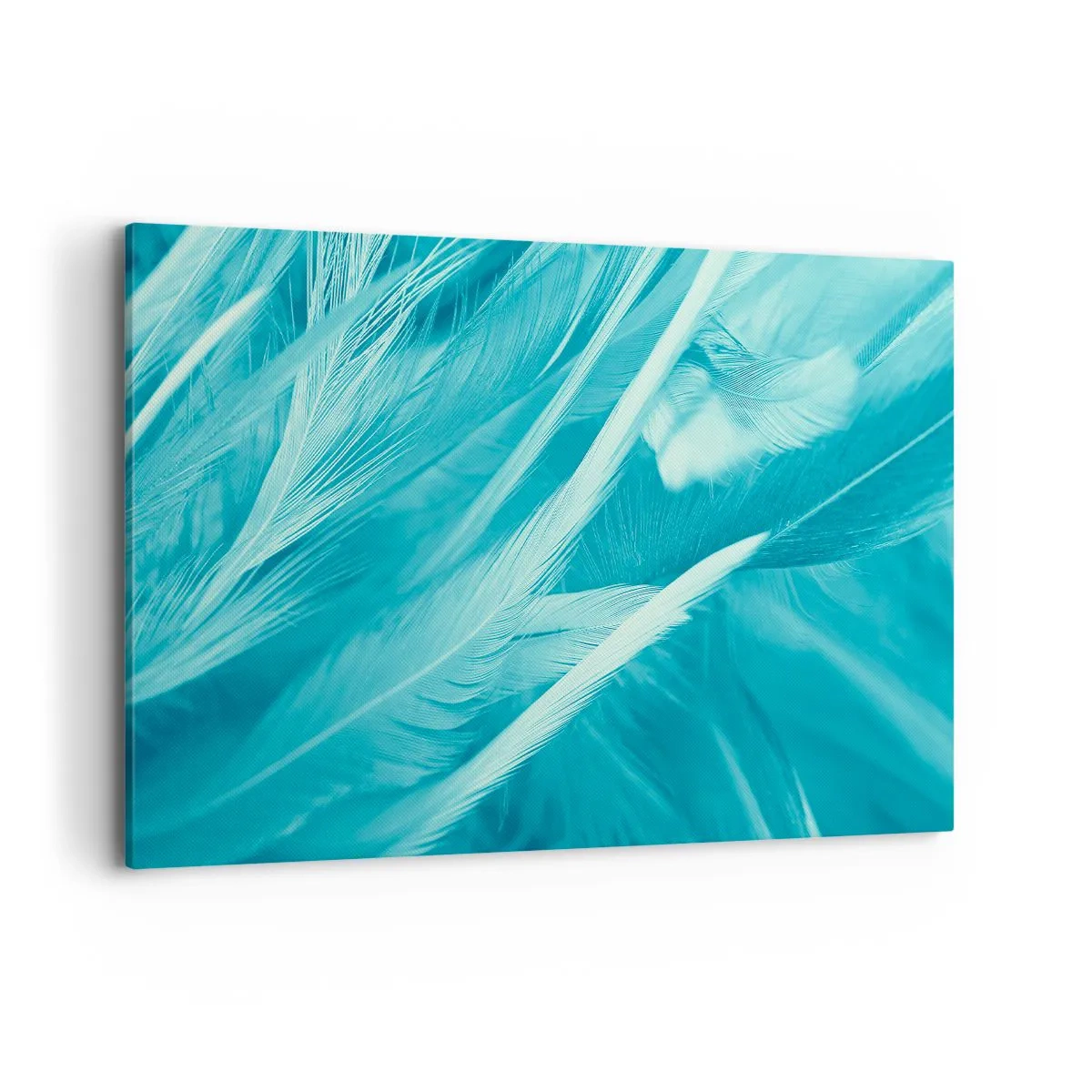Quadro su tela - Stampe su Tela - Delicate piume turchesi in primo piano - 120x80cm - Annegare nel morbido - Decorazione murale moderna per soggiorno e camera da letto ARTTOR