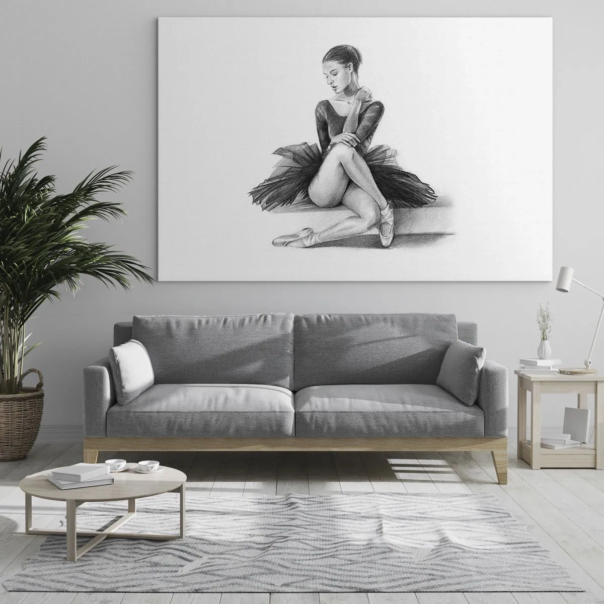 Quadro su vetro - Schizzo di una ballerina in abito nero in posa pensierosa - 70x50cm - Incantata dalla danza - Decorazione murale moderna per soggiorno e camera da letto ARTTOR